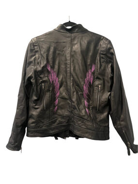 Milwaukee Leather Women's Jacket L Black Purple Embroidered Winged Motorcycle